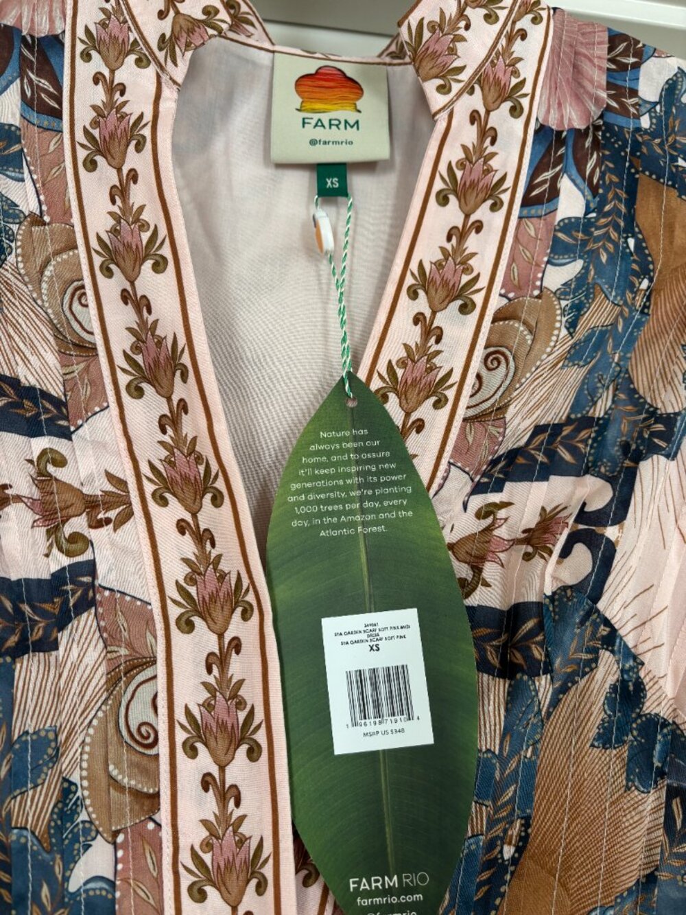 *NEW* Farm Rio Sea Garden Midi Dress Sz XS Pink Blue Gold Cream - Picture 6 of 8
